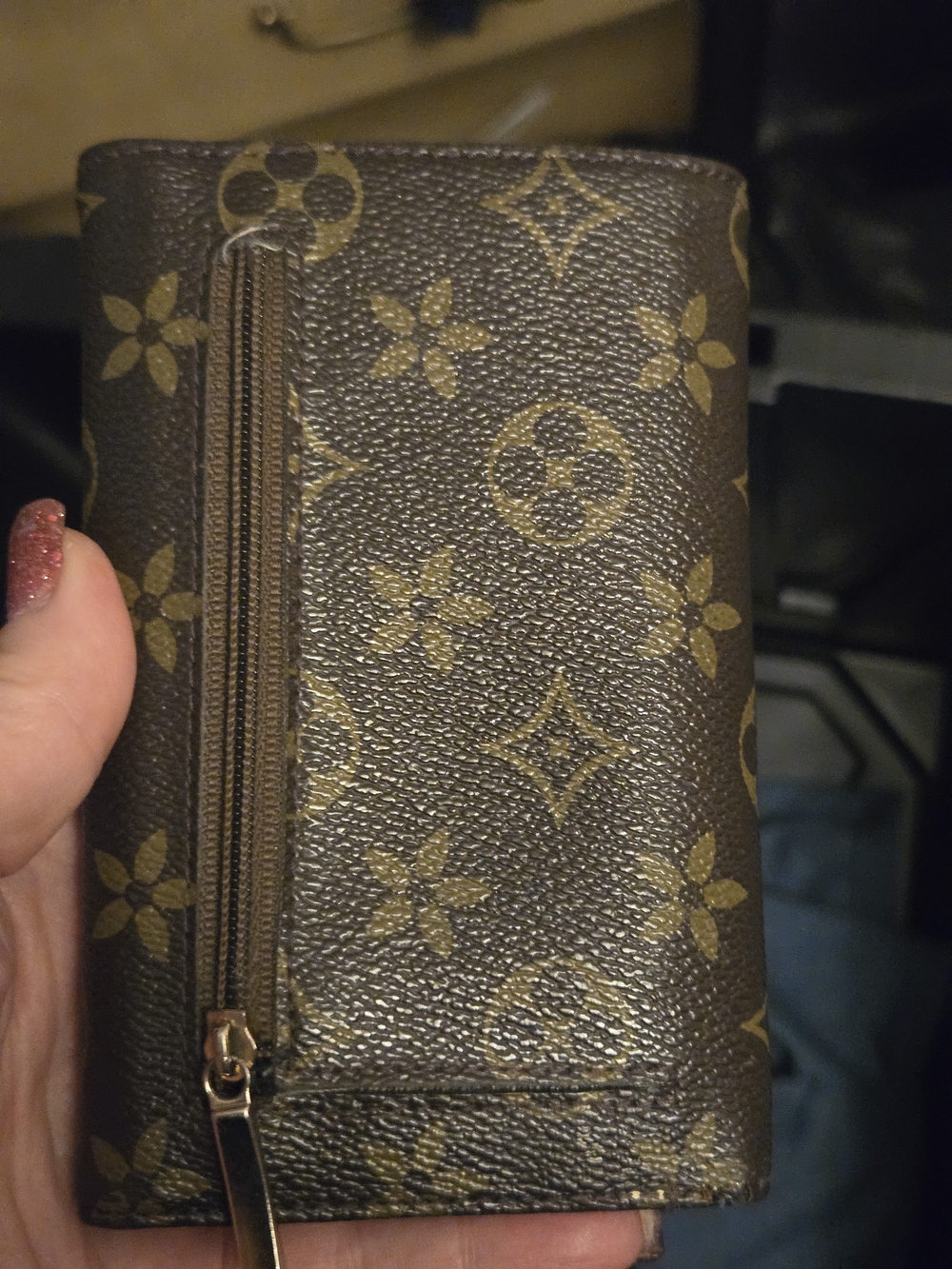 Classic 3 Fold Brown Monogram Zip Wallet
